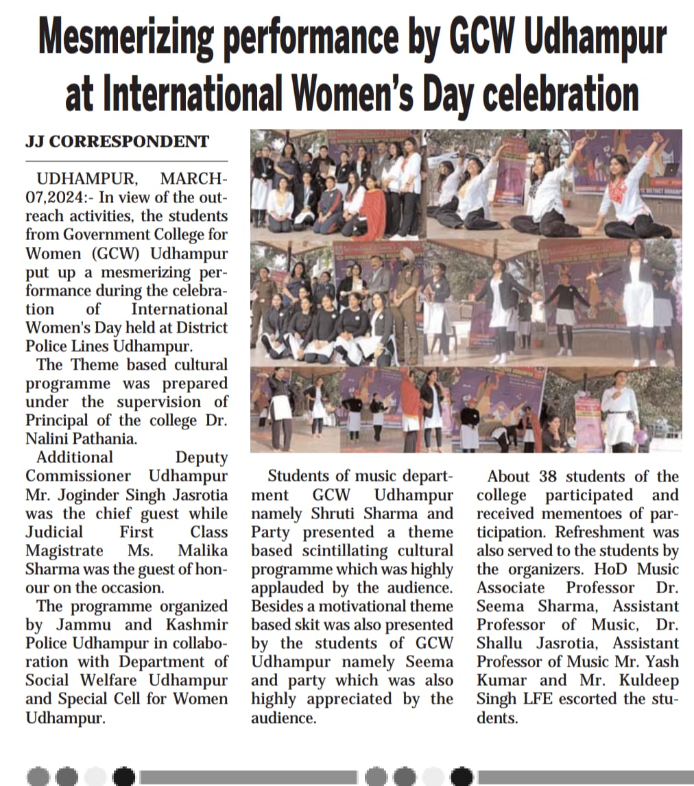 Mesmerizing performance by GCW Udhampur  at International Women’s Day celebration  