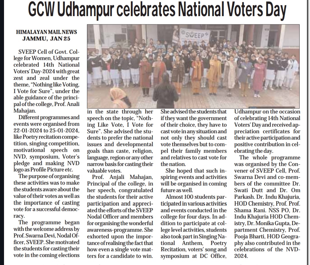 GCW Udhampur celebrates National Voters Day-2024