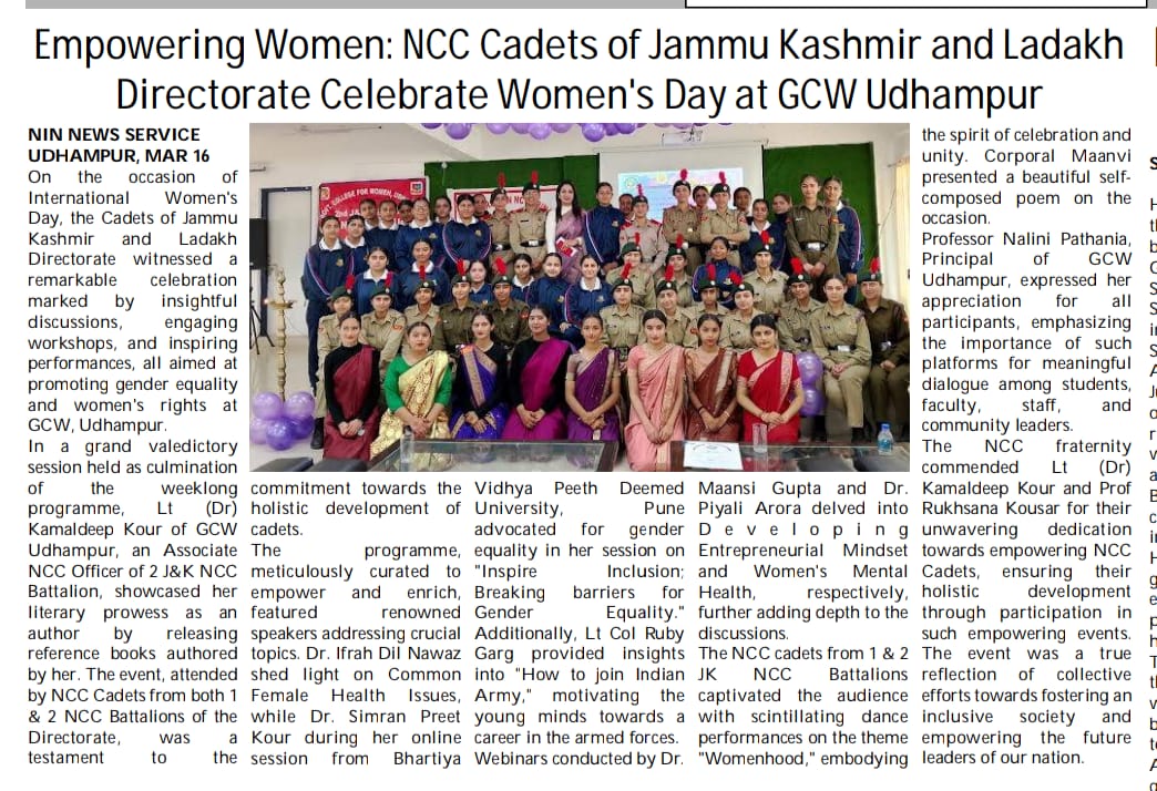 GCW Udhampur concludes Week-Long International Women's Day Celebration with Grand Valedictory Session